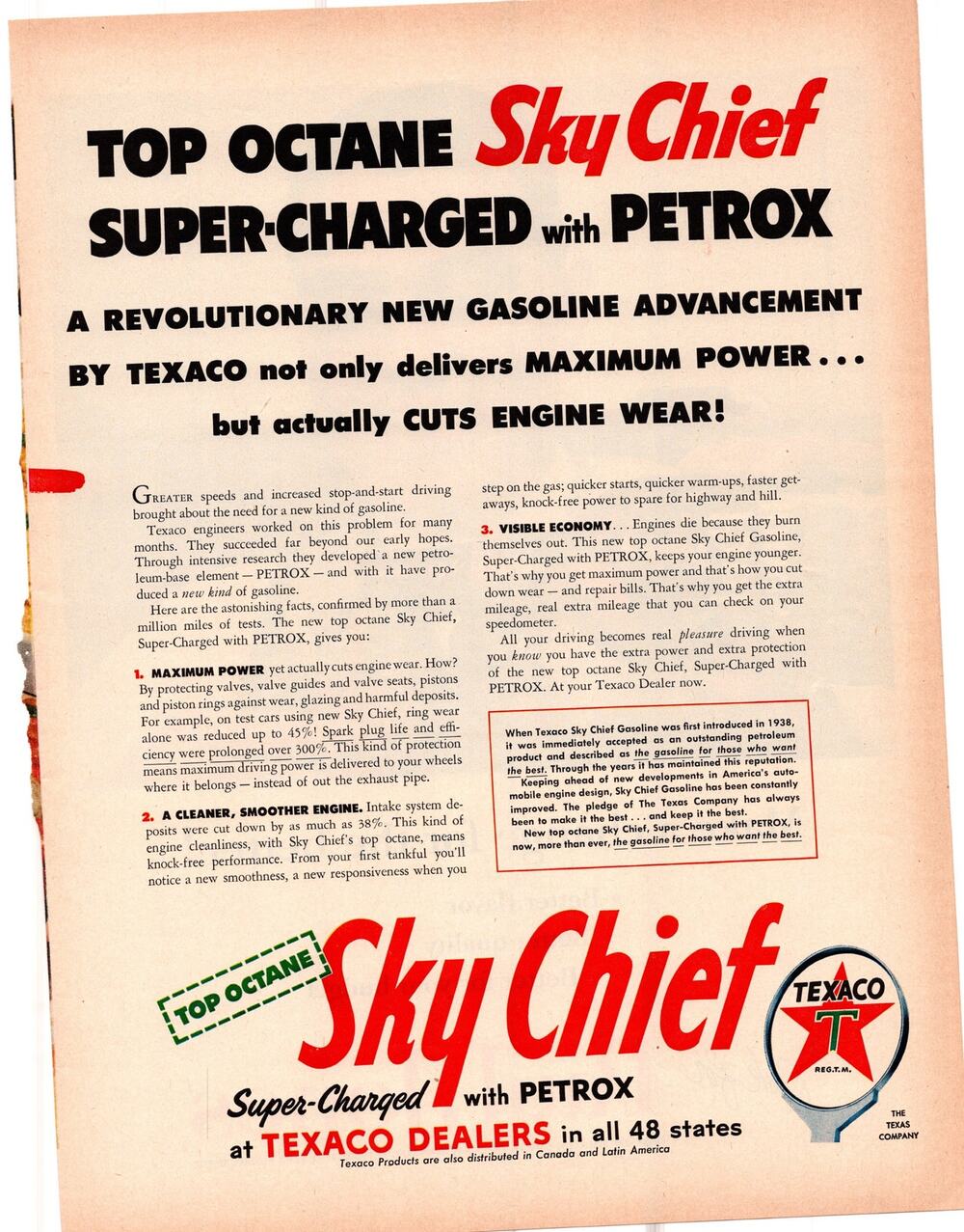 Texaco Sky Chief / Paul Jones Blended Whiskey Advertisement 1950s Petroliana